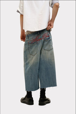 [MASONPRINCE] Studded Script Embroidery Wide Jeans