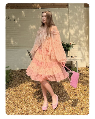 [NECY] Romance Floral Puff Chiffon Blouse