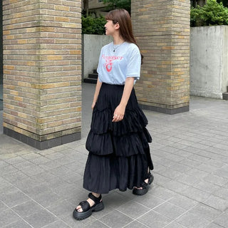 Frilled tiered long skirt