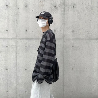 (Unisex) Striped Knit Long T-Shirt