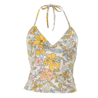 Halter self tie v neck print backless top