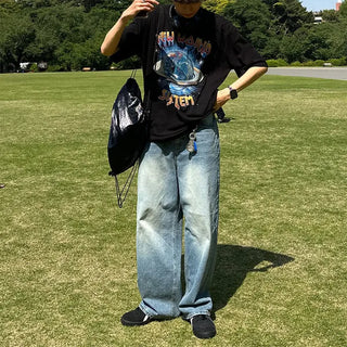 Earth print short-sleeved T-shirt