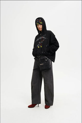 [MASONPRINCE] Bear Print Zip-Up Hooded Cardigan