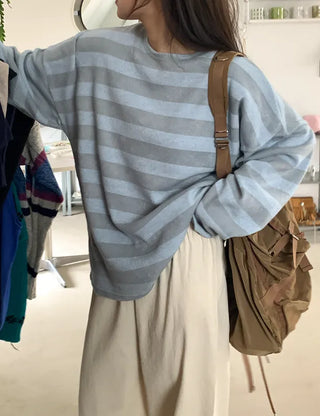 Loose-fit striped long-sleeve knit t-shirt