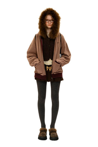 [Moromoro2] Contrast Striped Hooded Cardigan  Set