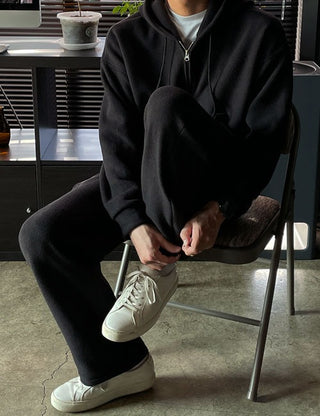 Label knit zip-up hoodie (4 colors)