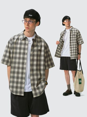 [Monterest] Seersucker Check Logo Embroidered Shirt