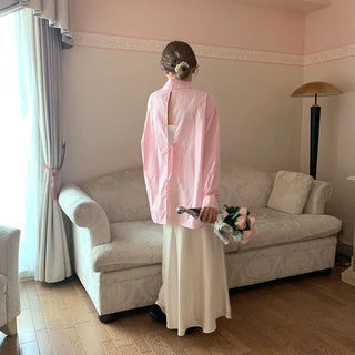 Back slit ribbon shirt