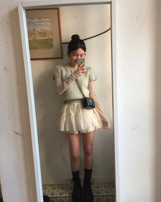 Tutu Small Dot Layered See-Through Long Sleeve T-Shirt - 2 Colors