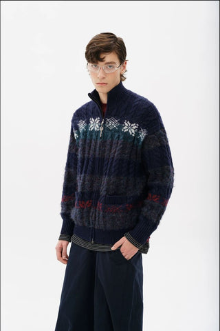 [MASONPRINCE] Fair Isle Cable Knit Wool Blend Cardigan