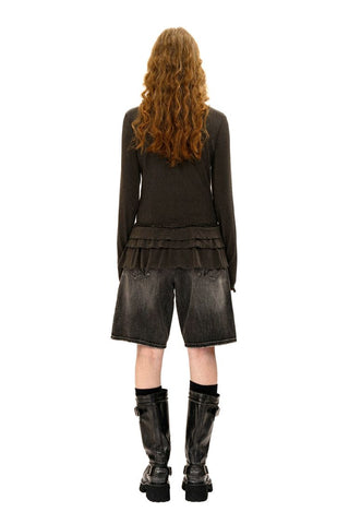 [Moromoro2] Soft Ribbed Lace Trim Long Sleeve  Top