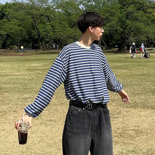 Two-tone striped long-sleeved T-shirt