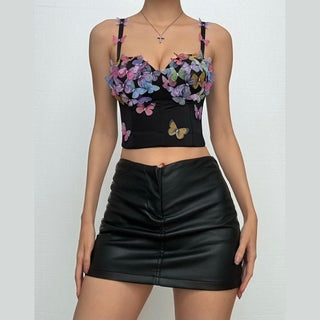 V neck butterfly applique backless cami top