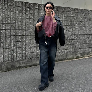 Striped ribbed denim pants