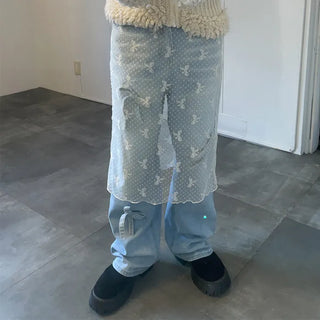 Ribbon denim pants