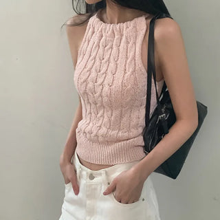 Summer halter neck ribbon knit sleeveless