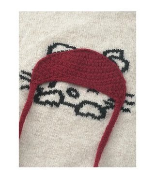 Cat embroidered round neck knit