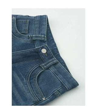 Fleece-lined washed wide-leg denim pants