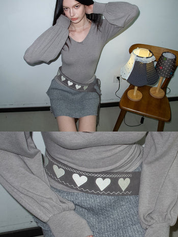 [NECY] Love Embroidered Suede Belt (2color)