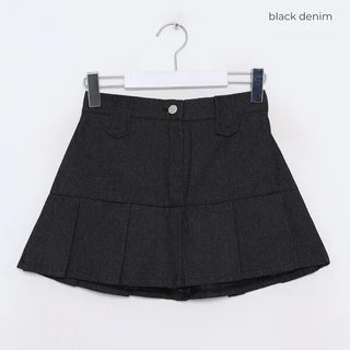 Pleated denim mini skirt