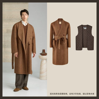 [CULTUM] Shawl Collar Belted Long Wool Coat