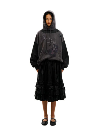 [Moromoro2] Rhinestone Patchwork Hoodie