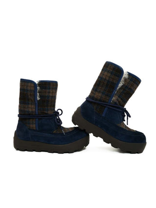 [Moromoro2] Plaid Fur-Lined Platform Snow  Boots