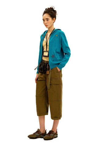 [Moromoro2] 3D Silhouette Belted Work Cropped  Pants