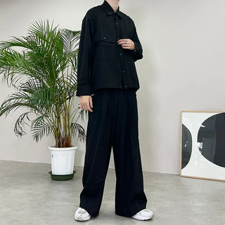 high waist pintuck wide slacks
