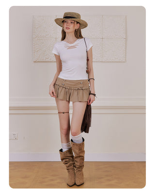 [NECY] Velvet Corduroy Double Breasted Miniskirt