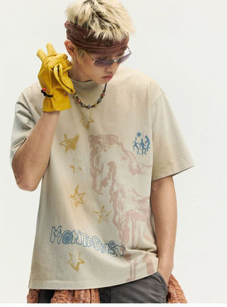 [Monterest] Washed Horse Sketch Print Tee