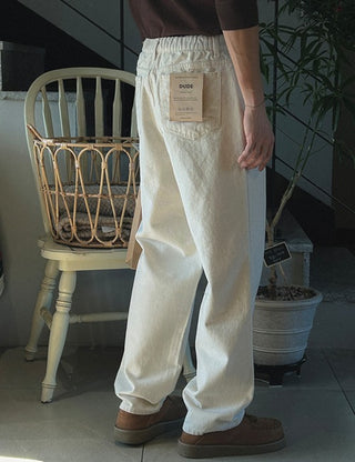 DUDE Regular Fit Brushed Cotton Pants with Half-Elastic Waist (4 colors, M~L)