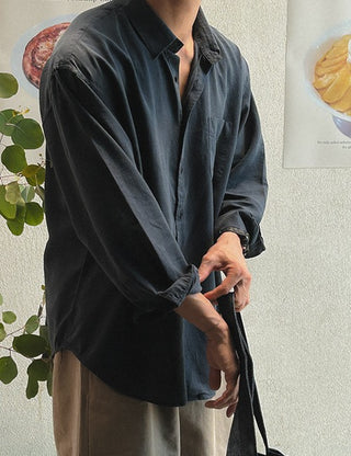 Nature Bio-washed Linen Shirt (cool fabric, M, L)