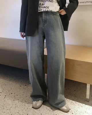 Real wide-leg denim pants