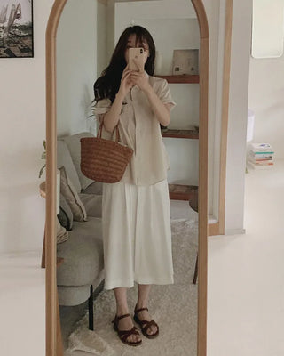 (7 colors) Double-stitched washed shirt
