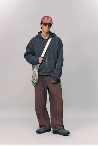 [Monterest] Washed Splatter Fleece-Lined Straight Pants