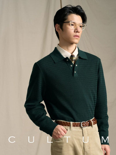 [CULTUM] Wool Blend Ivy Style Polo Knit Sweater