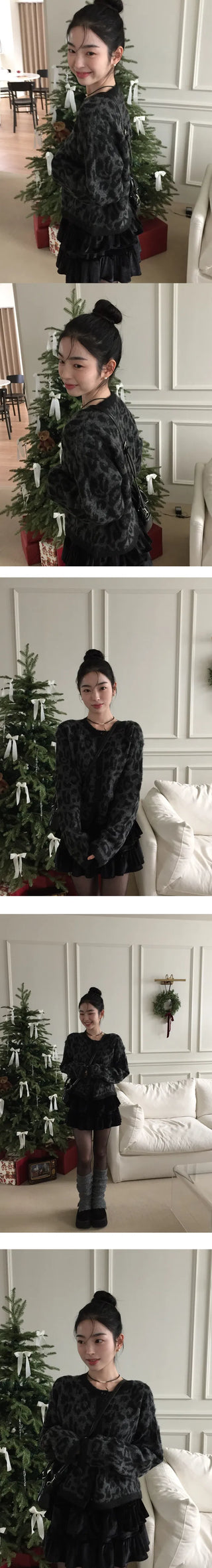 Angora Brush Leopard Knitwear Cardigan
