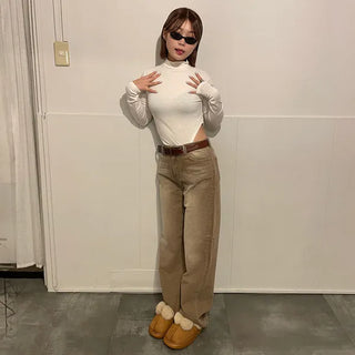 Washed wide denim pants
