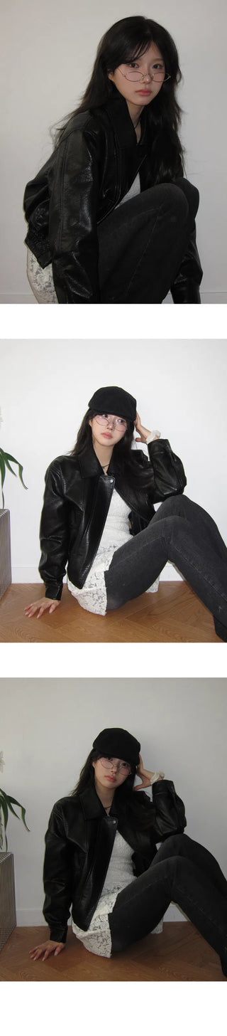 Sarah Half-Fit Crop Leather Jacket - 2 Colors