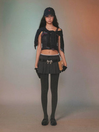 [Moromoro2] Striped Mesh Lace Knit Set