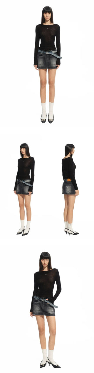 [NOTAWEAR] Wool Asymmetric Hem Slim Fit Knit  Top