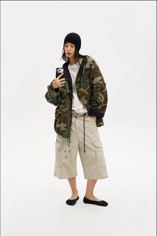 [MASONPRINCE] Distressed Cargo Capri Shorts