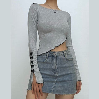 Long sleeve bowknot ruffle crop top