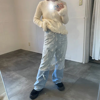 Ribbon denim pants