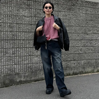 Striped ribbed denim pants