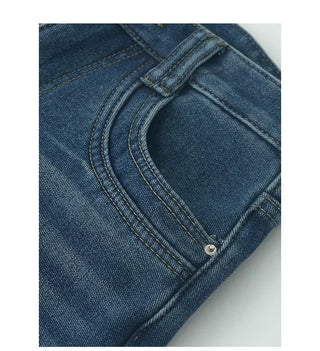 Fleece-lined washed wide-leg denim pants