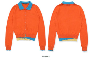 [Moromoro2] Contrast Collar Layered Knit  Cardigan