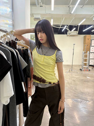 [NeverSeez] Ribbed Button-Front Cami Top