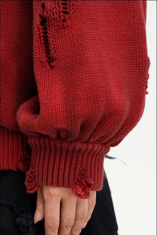 [MASONPRINCE] Distressed Boxy Hooded Knit Cardigan